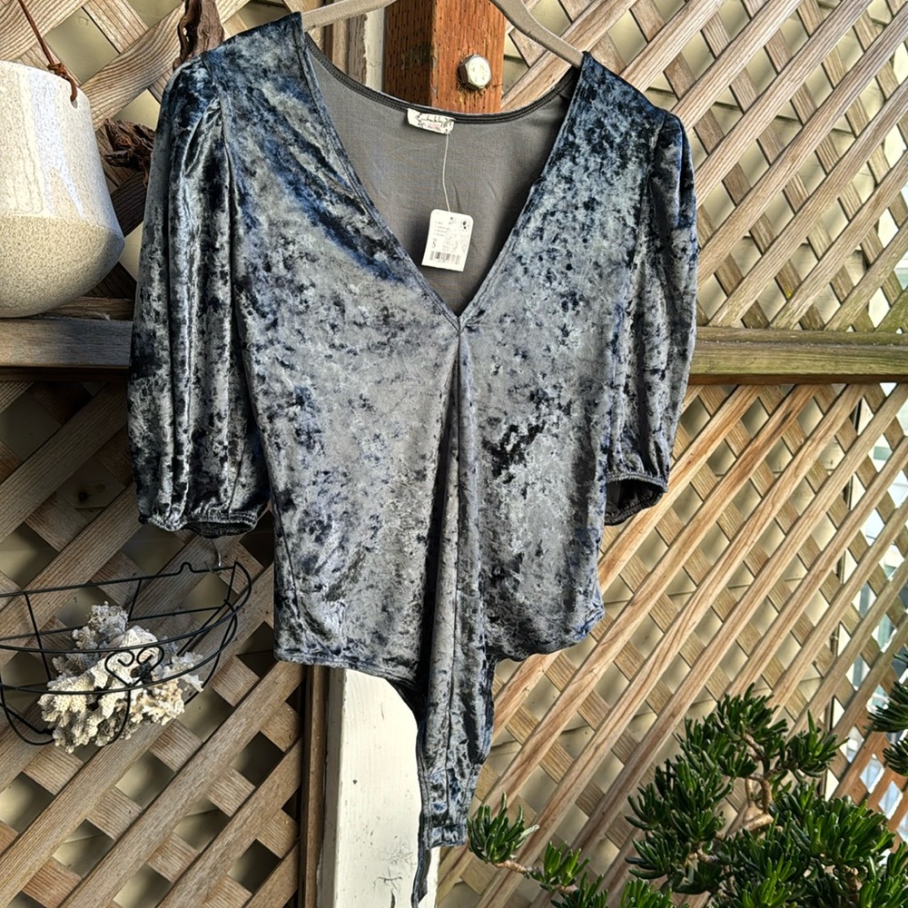 Free People Intimately Crushed Velvet bodysuit Size Small. NWT Charcoal Grey